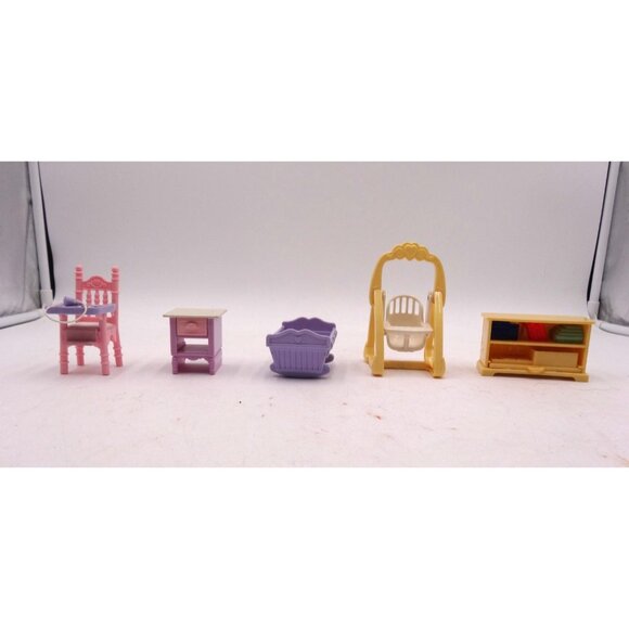 Fisher Price Loving Family Dollhouse Yellow Craft Book Shelf Highchair Nightstan - Picture 1 of 15